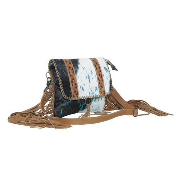 Cross Body Country Western Fringe Blue NFR Tooled Leather Bag Purse cowgirl - Picture 5 of 9